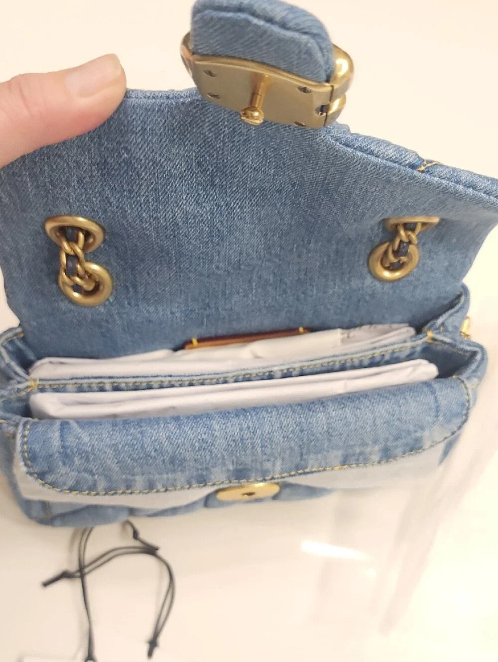 Coach Quilted Denim Crossbody Bag with Gold C Charm